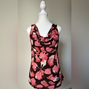 DANIEL LAURENT Vintage Pink Floral Cowl Neck Summer Sleeveless Top Size S